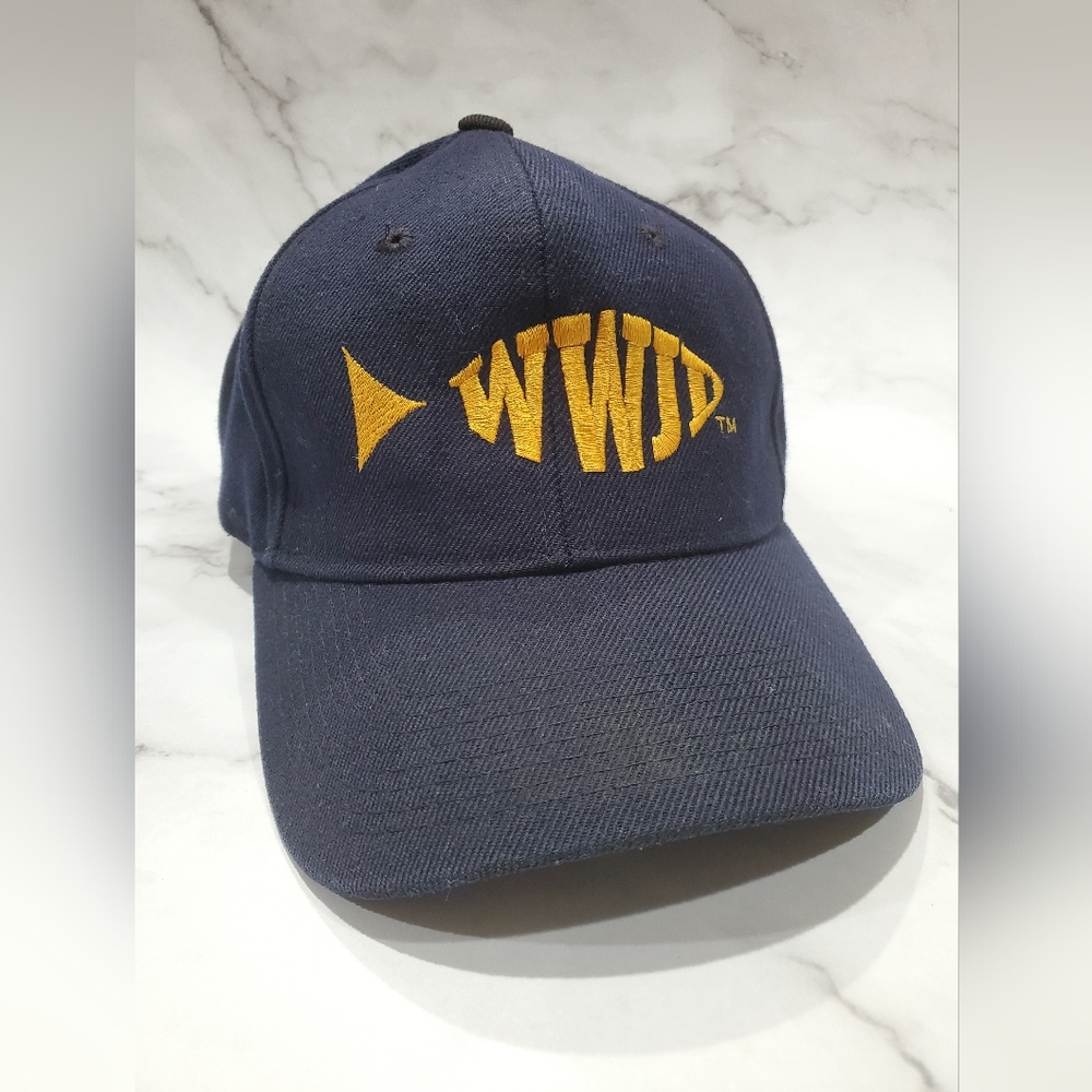 Retro 90s WWJD? Navy Blue with Yellow Embroidery
